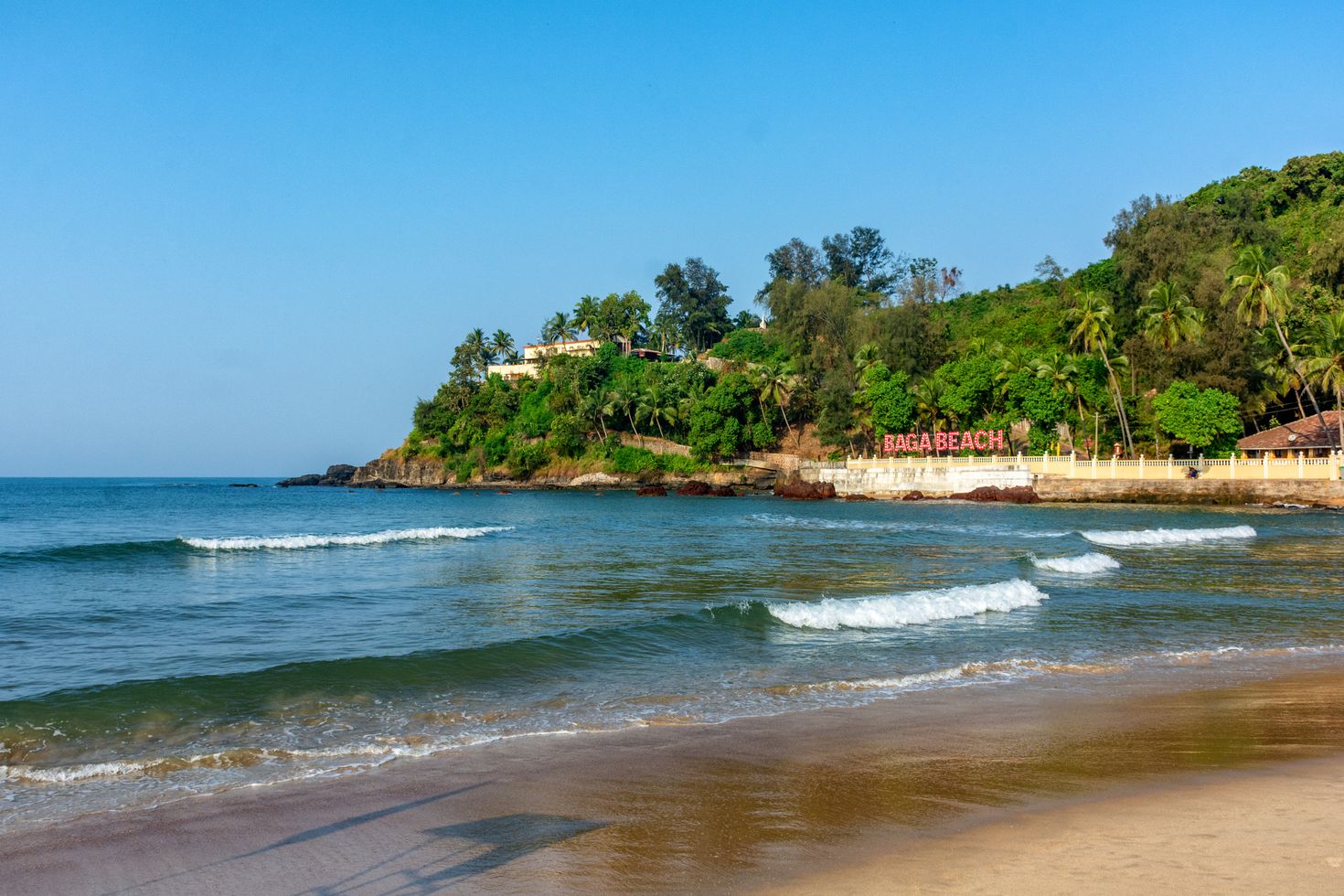 View of sunny day in Baga Beach in Goa, India in March