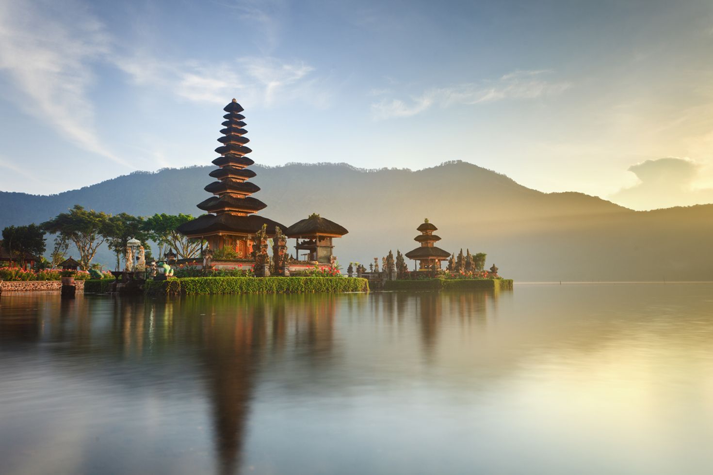 View of Pura Ulun Danu Hindu temple in Bali, Indonesia in April