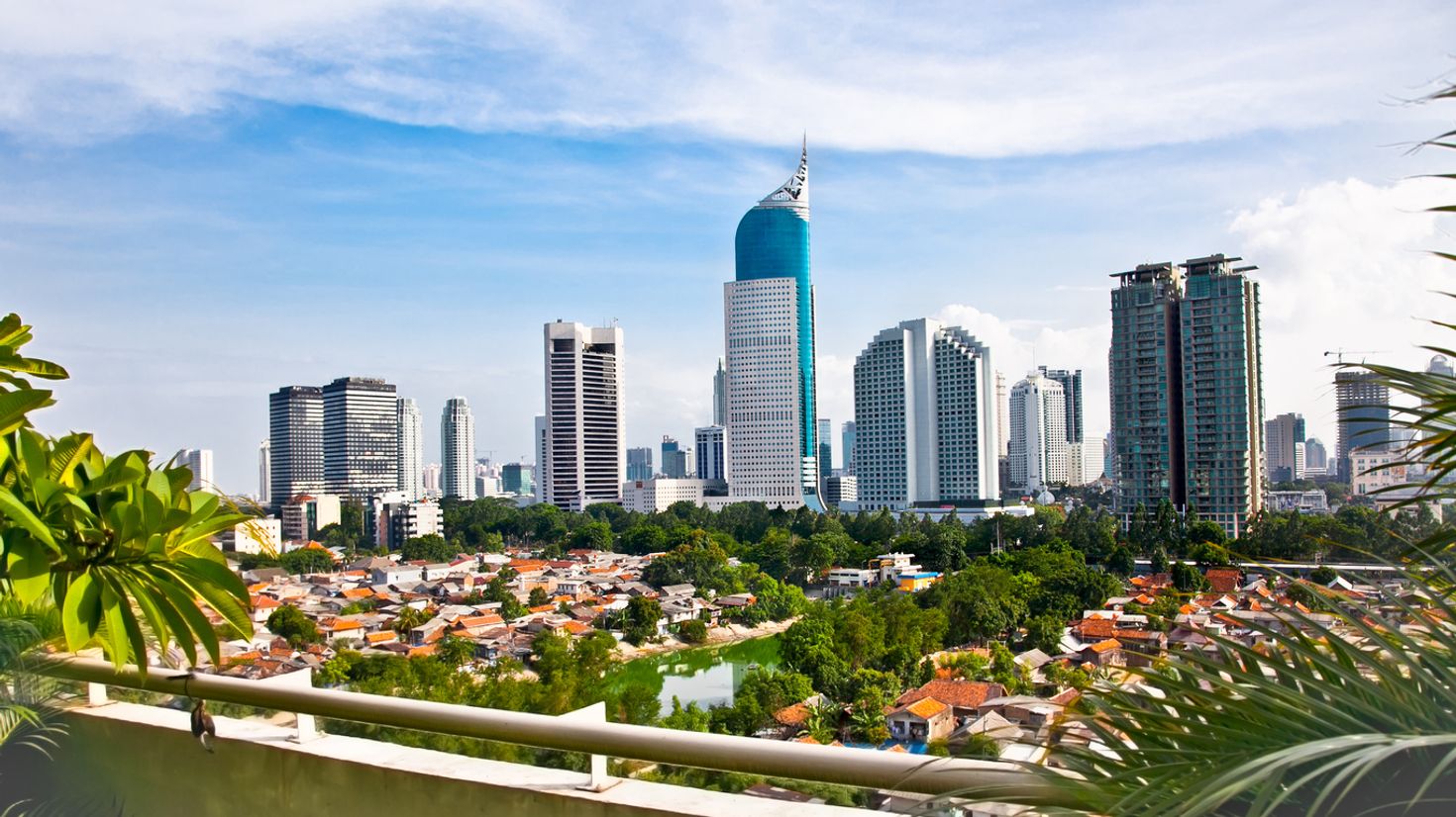 Panoramic cityscape of Indonesia capital city Jakarta at sunny day