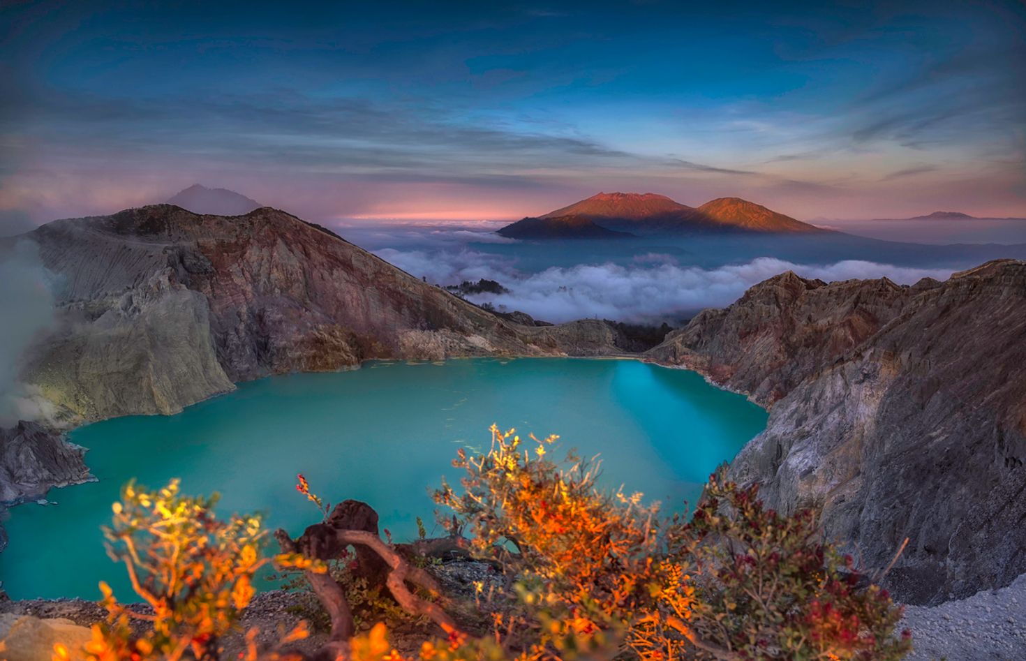 View of a lake in the morning at Kawah Ijen volcano , East Java, Indonesia
