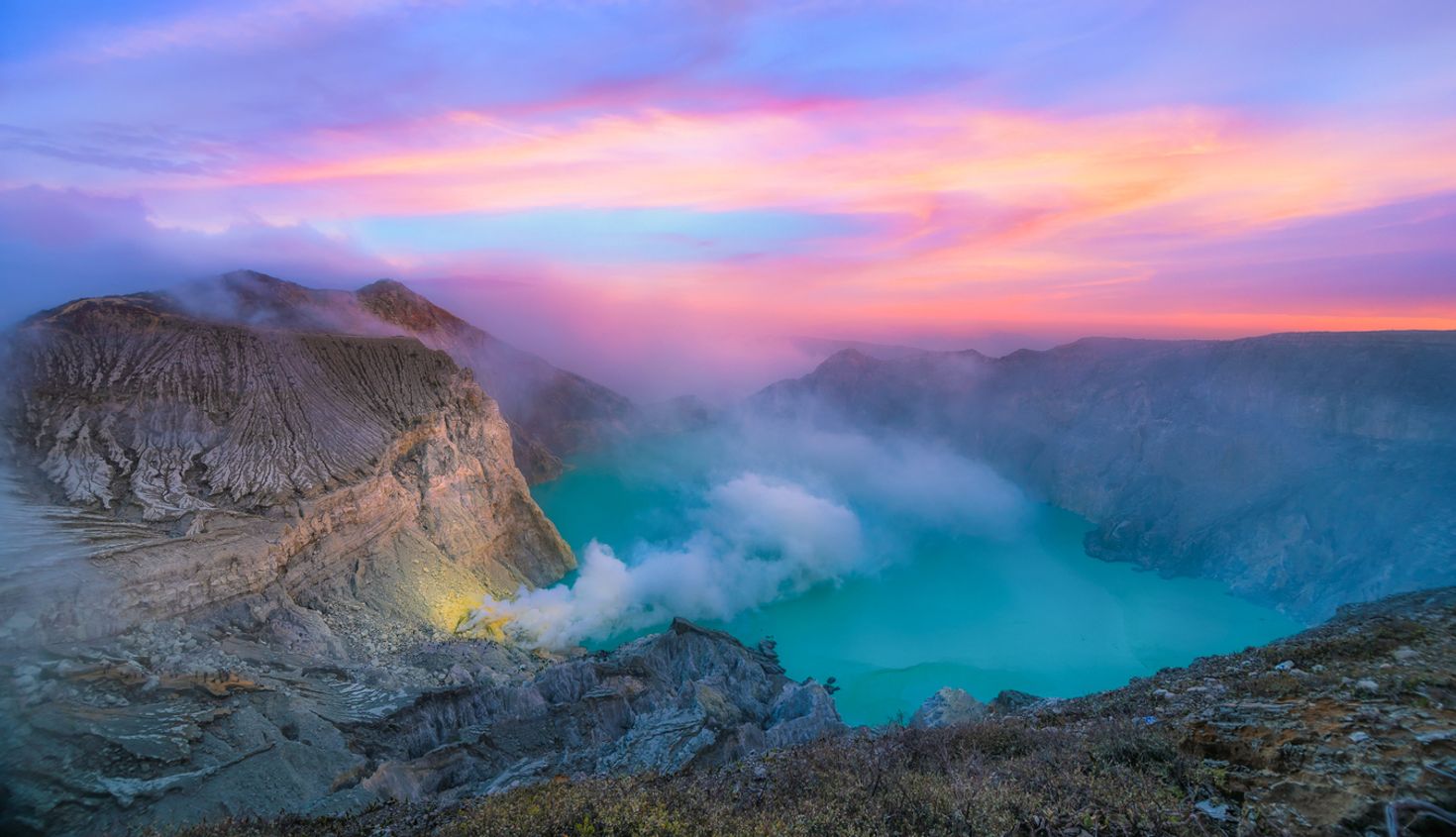 Mount Ijen is an Indonesian volcano with a lake in its crater