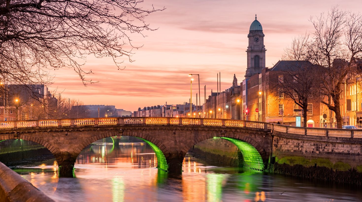 Grattan Bridge in Dublin, Ireland on the evening