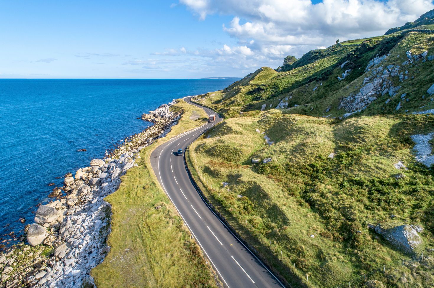 Causeway Costal Route with cars, a.k.a. Antrim Coastal Road, Ireland