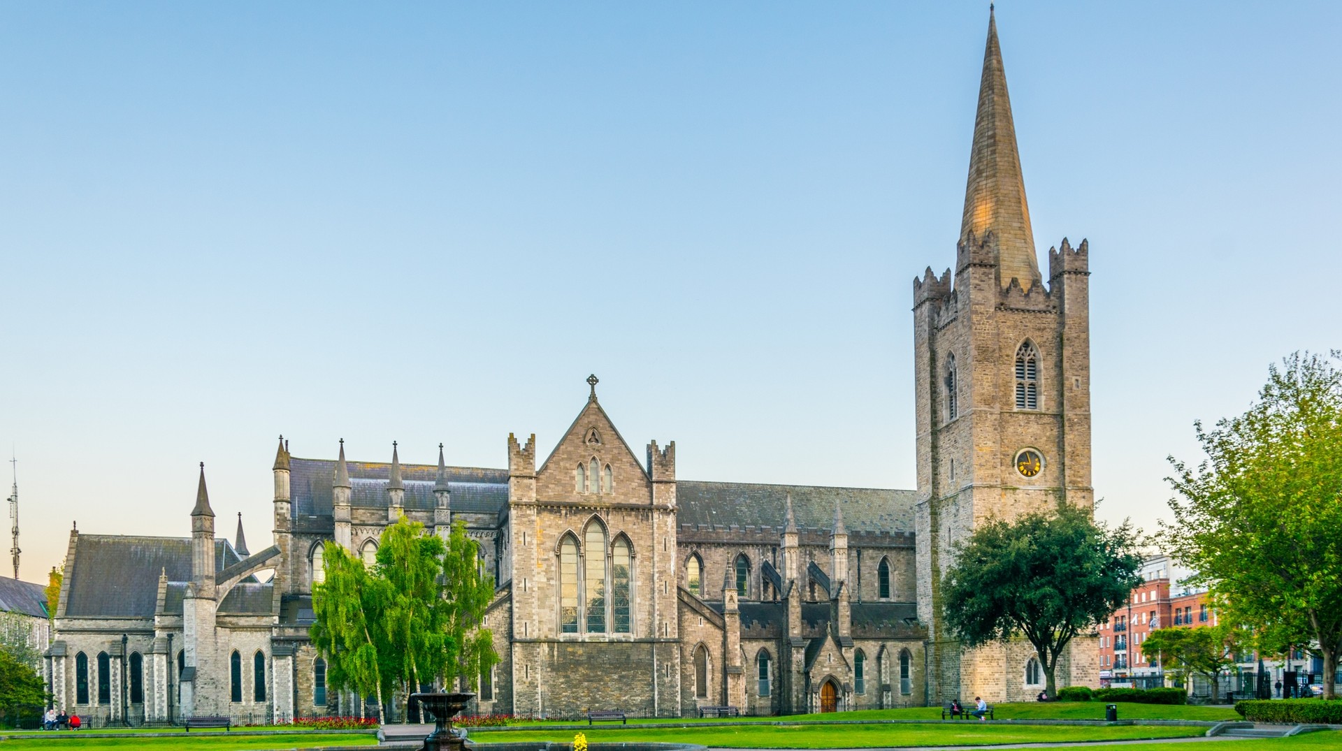 Night view of St. Patrick's Cathedral in Dublin while touring Ireland in September.