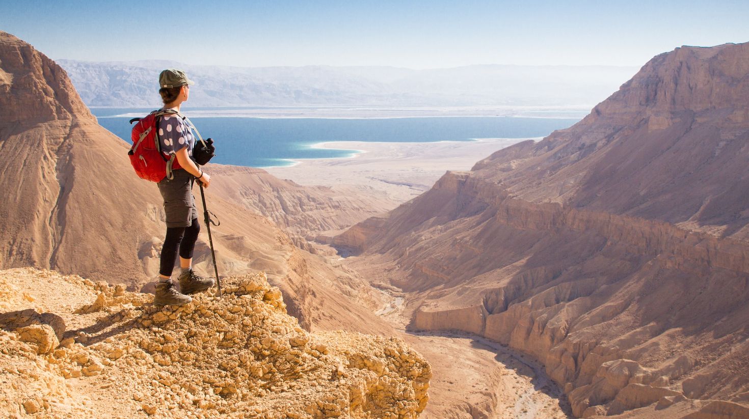 A girl hiking in the Dead Sea region of Israel.