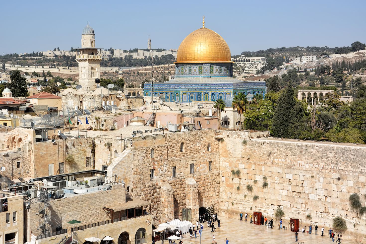 Wailing Wall and Dome of the Rock in Jerusalem in Israel.