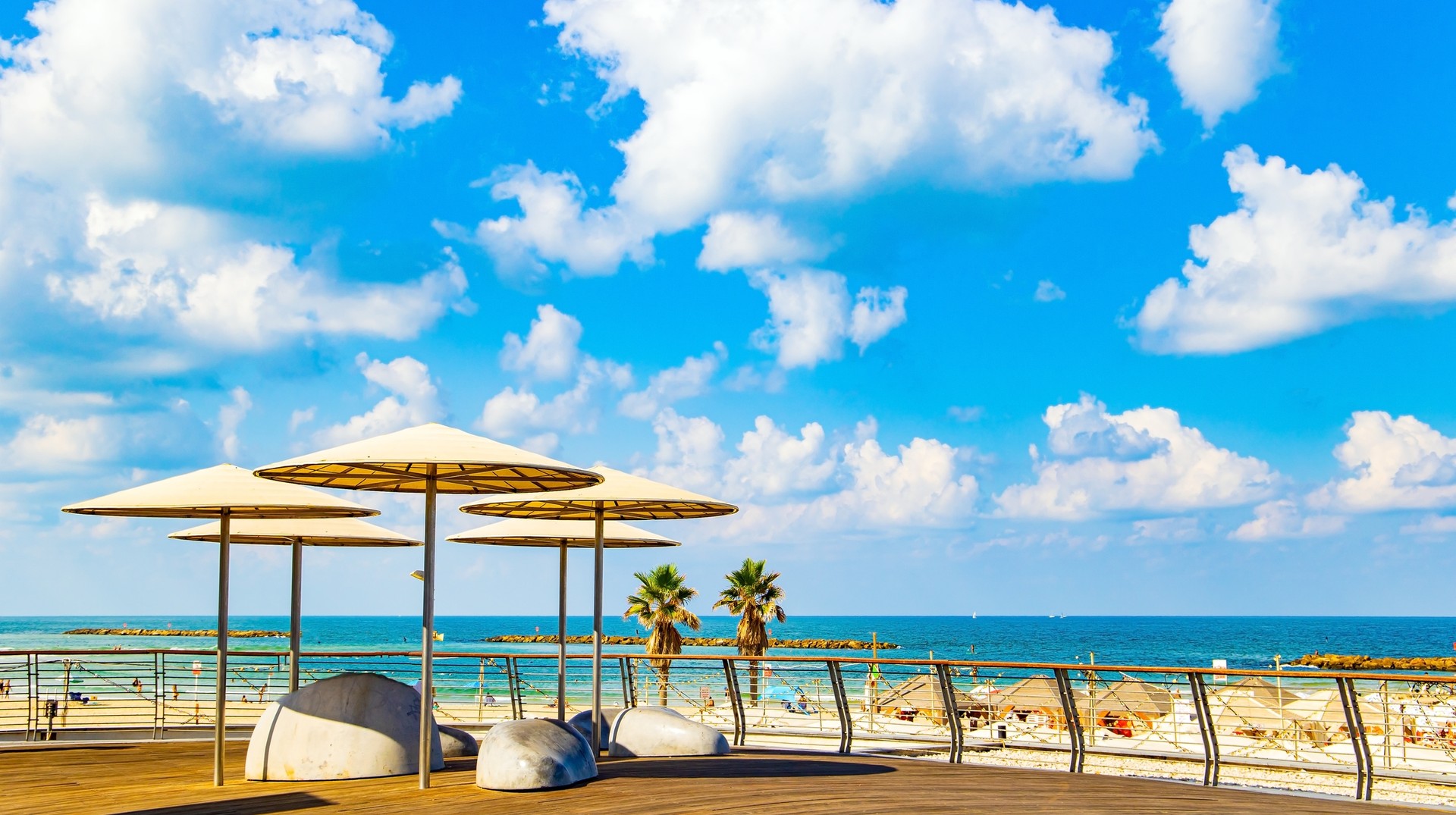 A stunning day on the sandy shores of Tel Aviv in Israel in July.