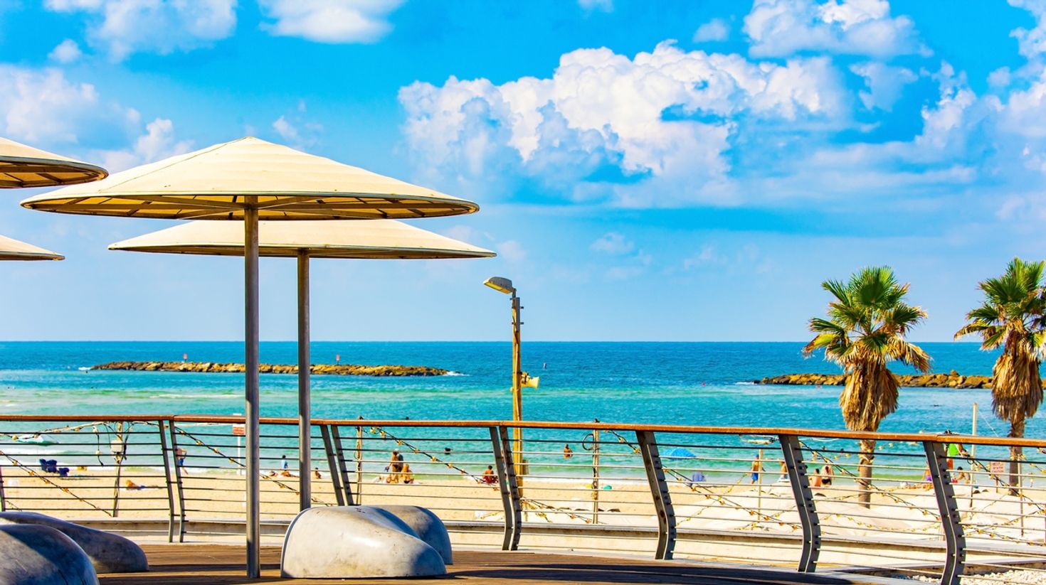 Sunny day on a beautiful beach in Tel Aviv in Israel.