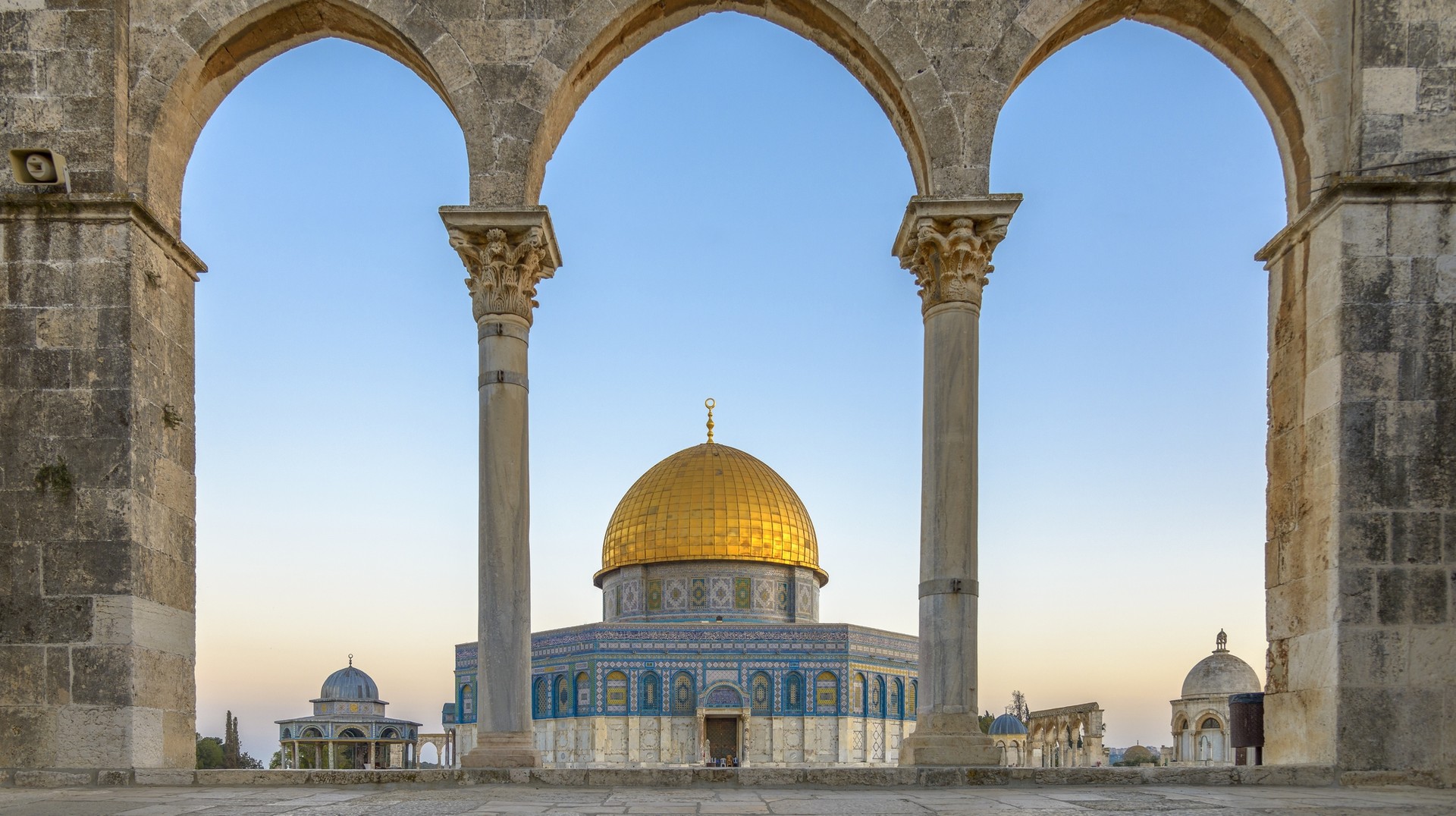 Visit Dome of the Rock which is one of the greatest Islamic monuments during November. The view of Dome of the Rock in the daylight at Israel in November.