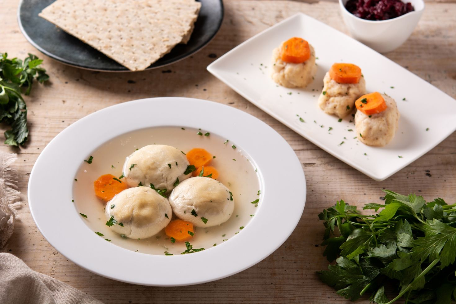Traditional Jewish matzah ball soup in Sukkot in Israel.