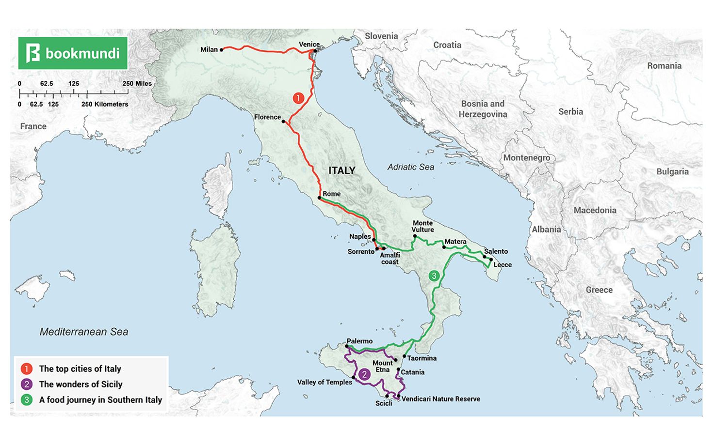 An overview map of 2 weeks in Italy