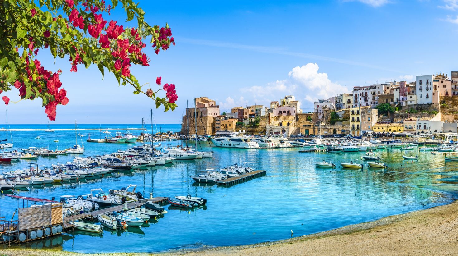 Amazing view of the coastal town Castellammare del Golfo in Sicily, Italy.