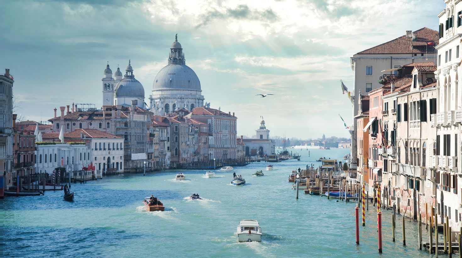 Gorgeous view of the Grand Canal during sunset in Venice, Italy.