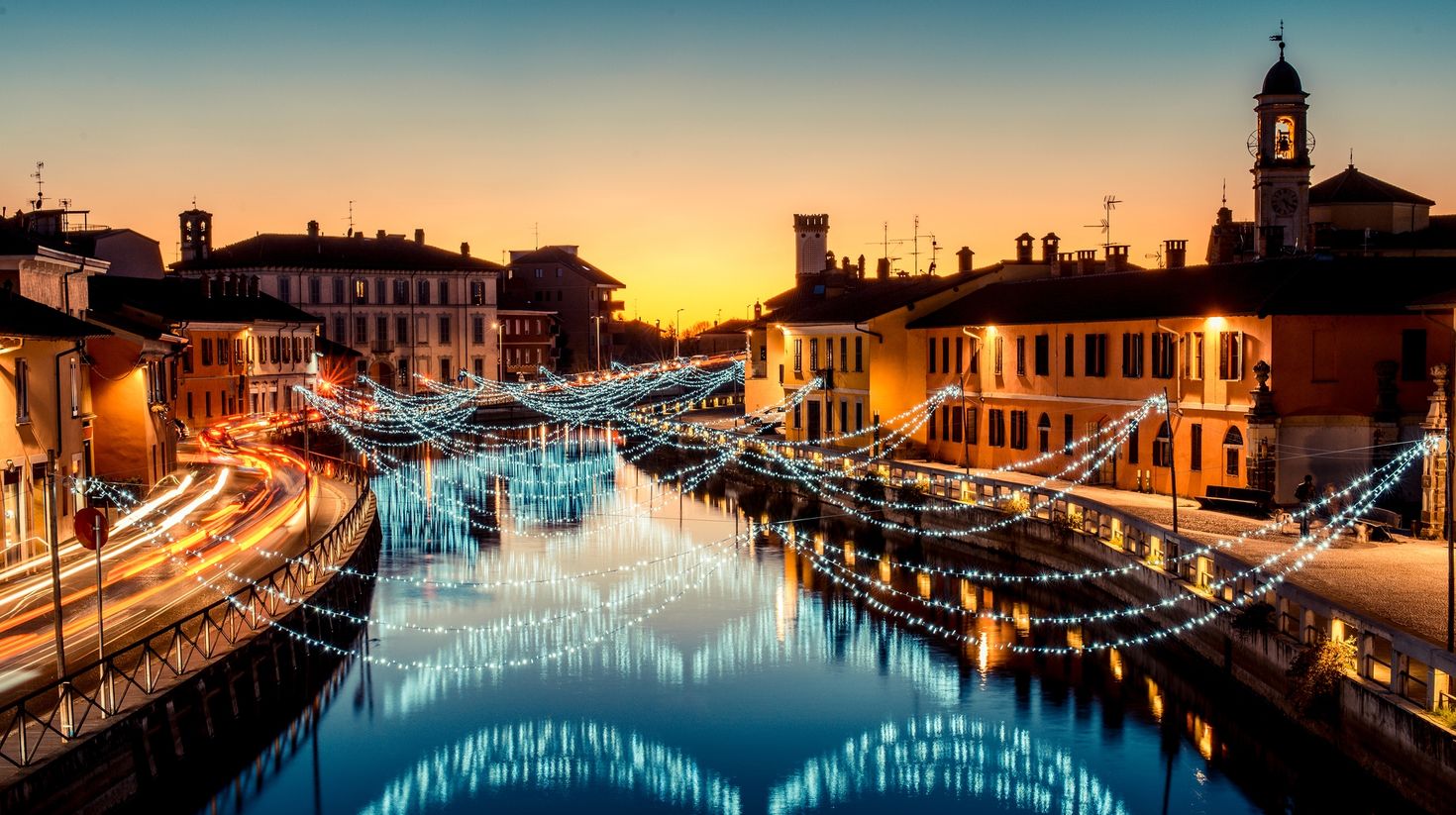 Christmas lights in Navigli Milan Italy