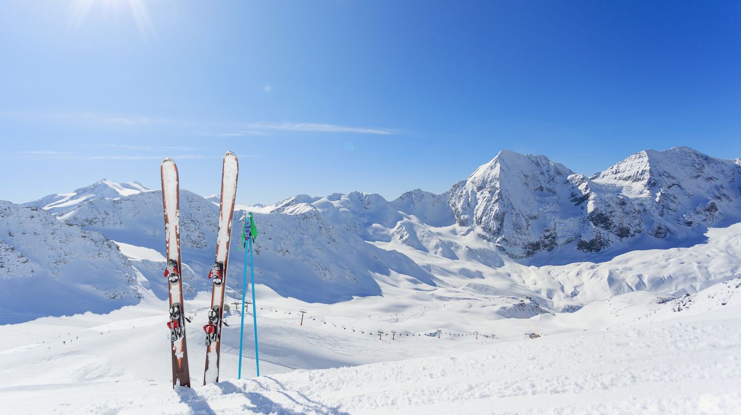 Skiing equipments in Italian alps