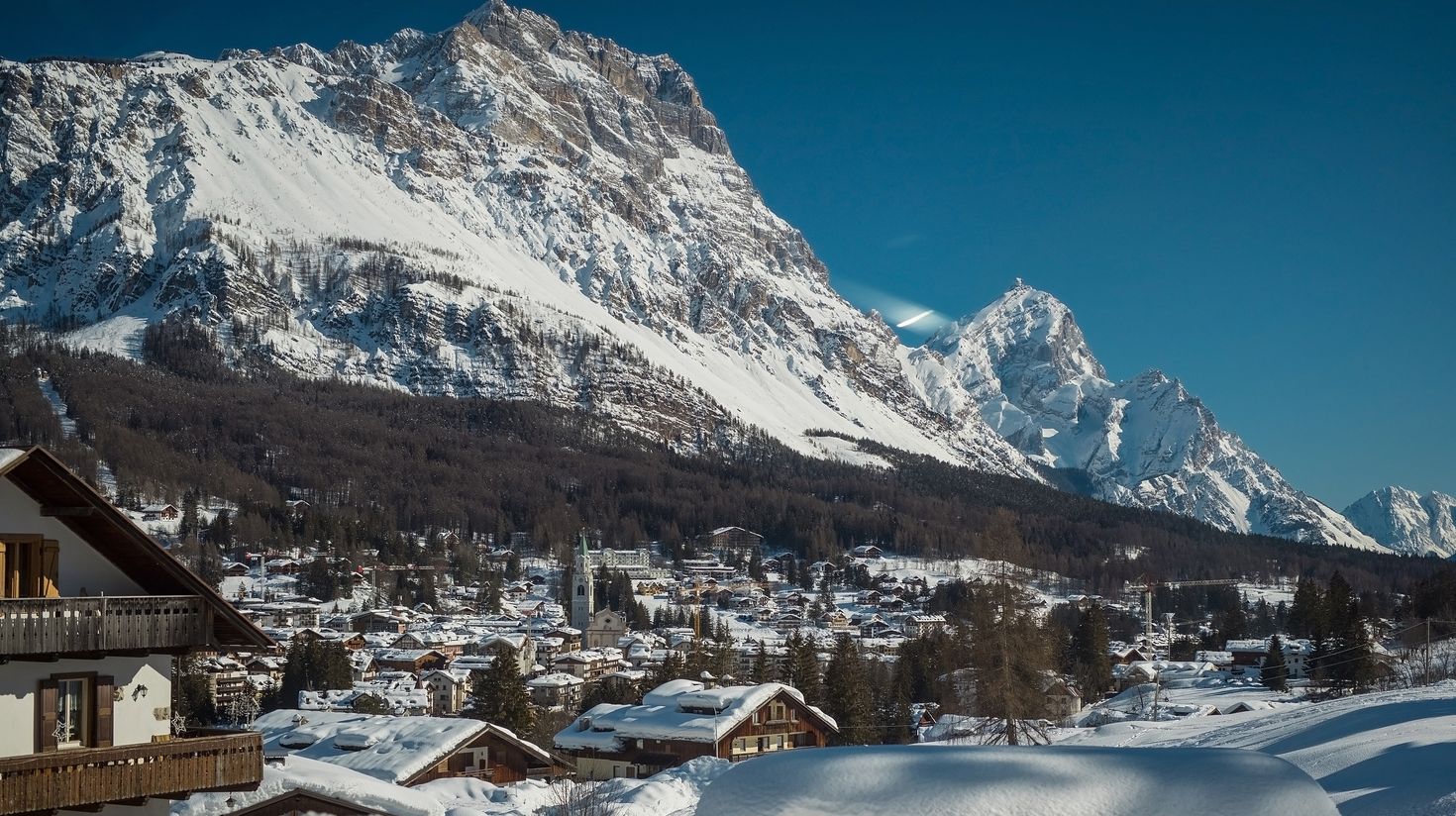 A panaroma of Cortina d'Ampezzo, a town in Italian dolomites.