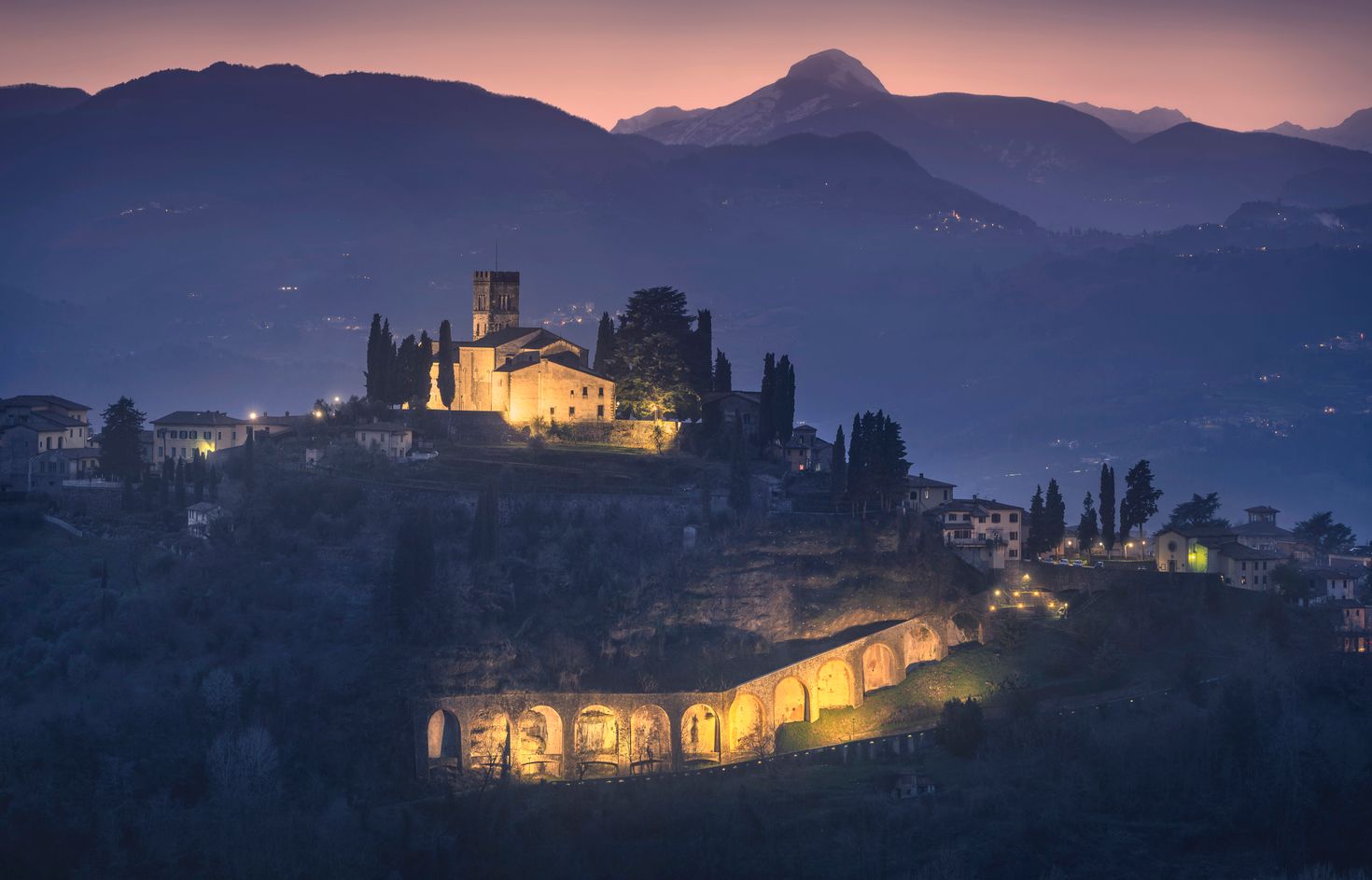 The view of Alpi Apuane mountains in winter