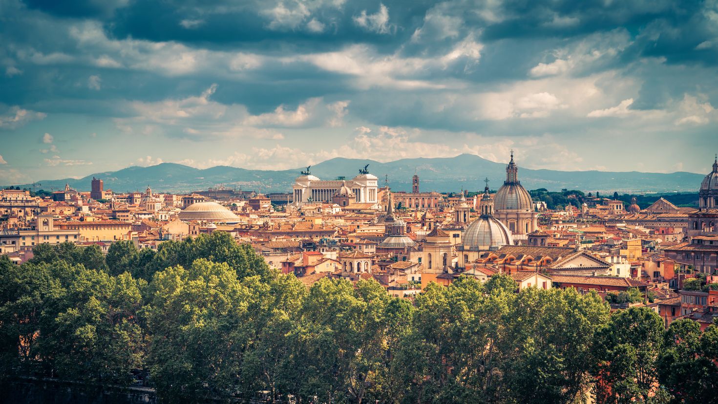 Aerial panoramic view of Rome in summer, Italy
