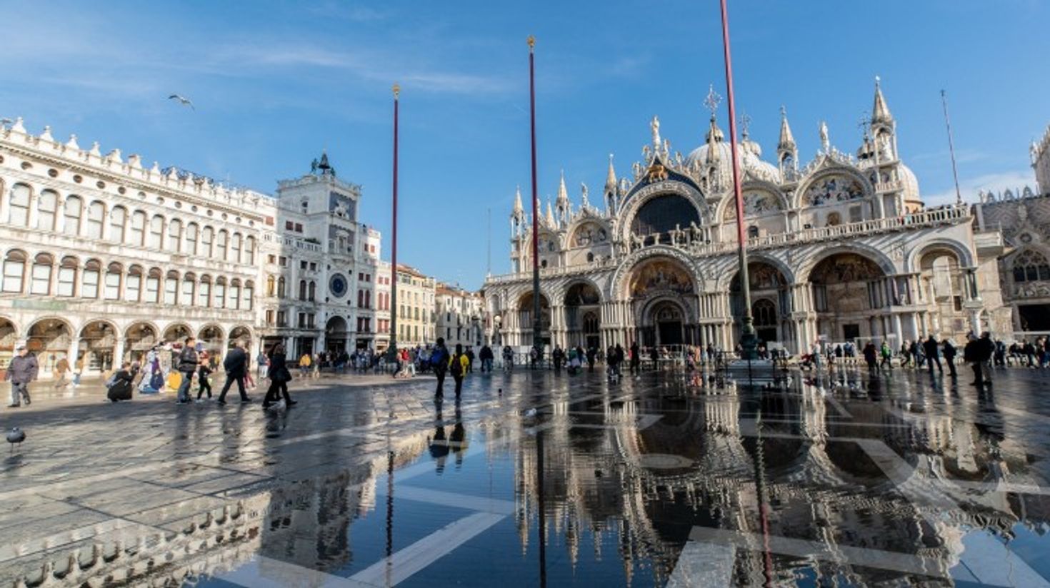 Panoramic view of St.Mark's Square on a clear day in Italy.