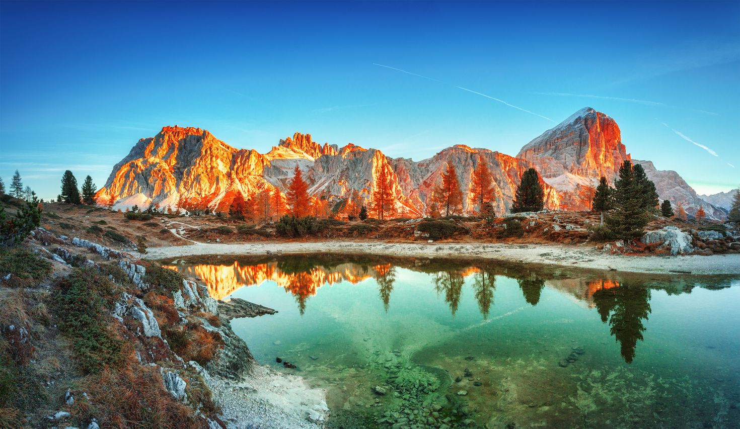 View of a mountain from a tent in Carezza lake