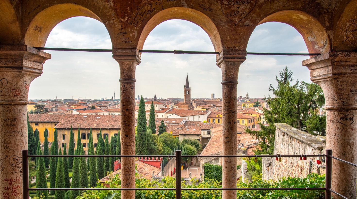 View from a pavilion at the public park Giardino Giusti, Italy.
