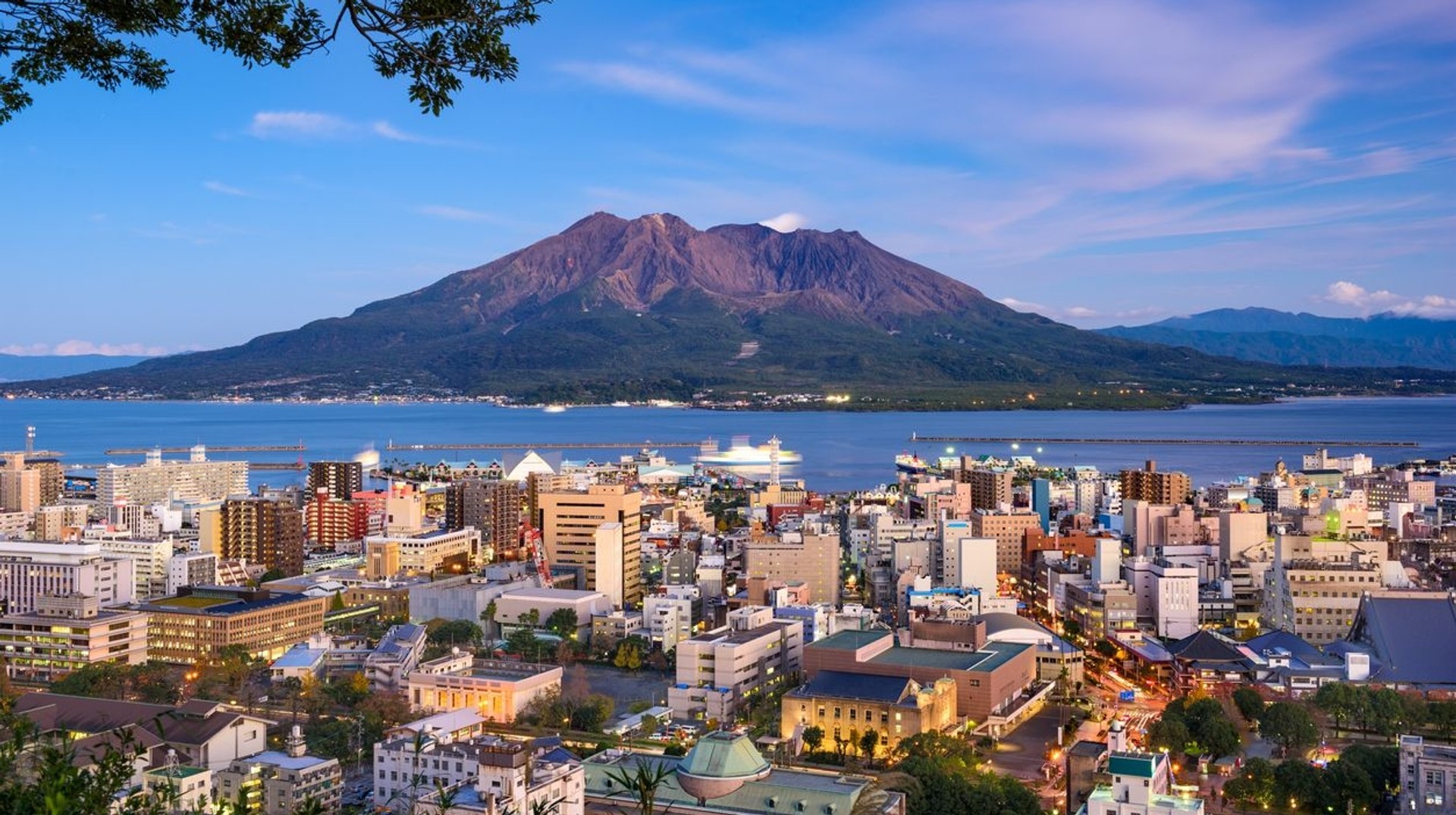 The skyline of Kagoshima in Kyushu Island during 13 days in Japan