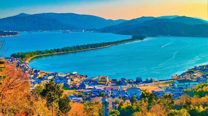 Located in Kyoto Prefecture Amanohashidate is a sandbar covered in pines.