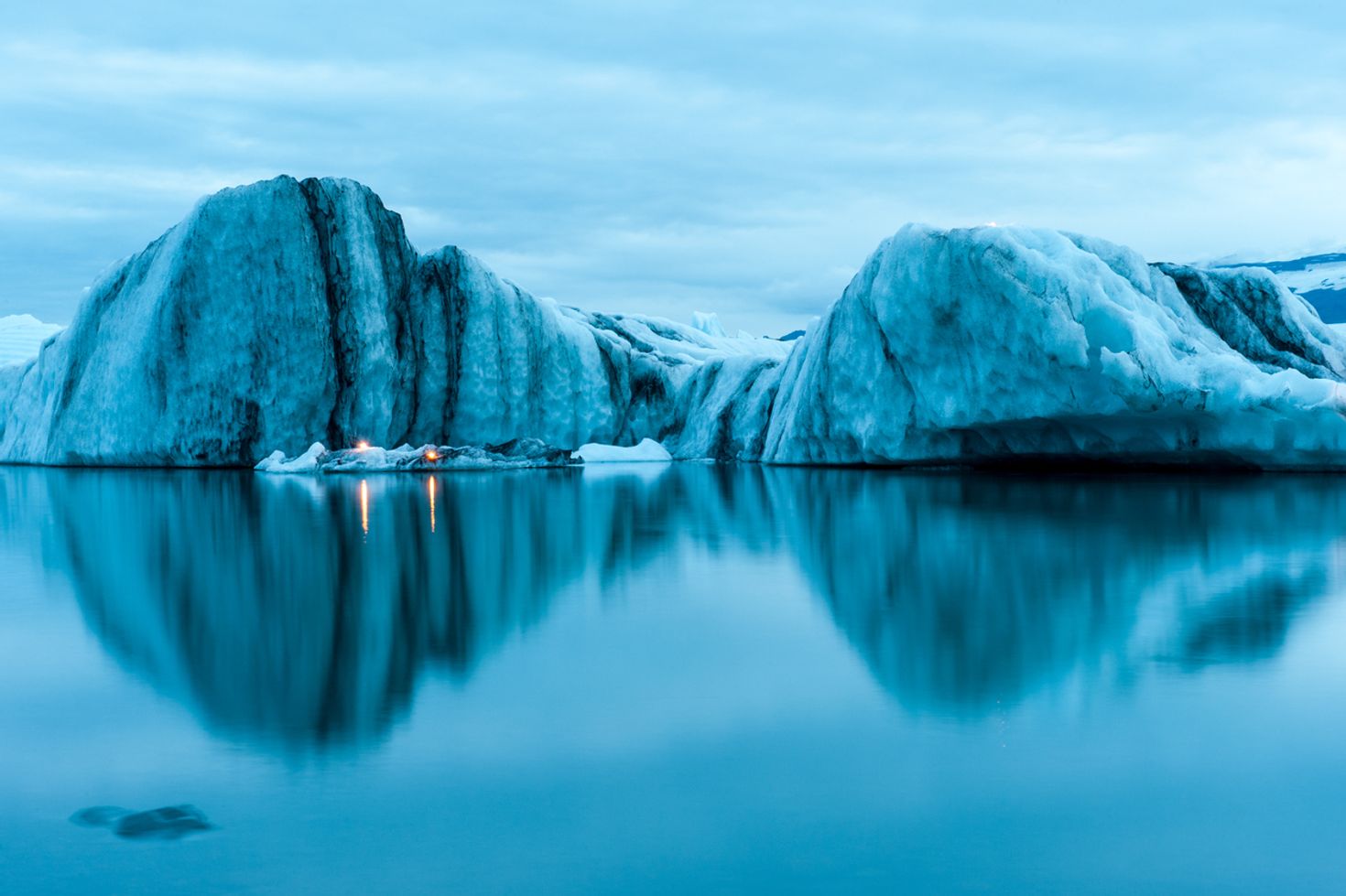 Calm waters of the Jokulsarlon glacier lagoon in Iceland