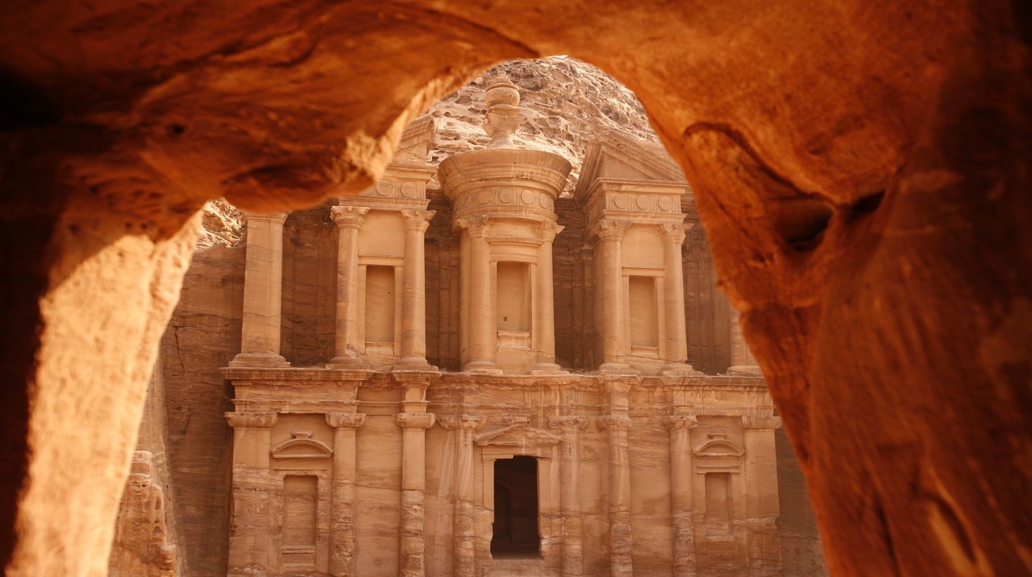 The monastery in the temple of Petra in Jordan.