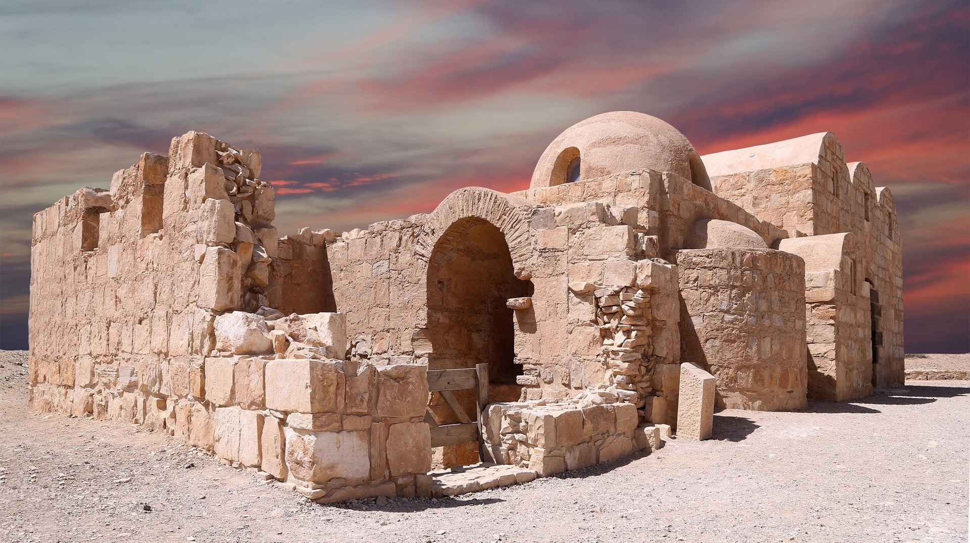 Most tourist attractions in Jordan are empty, and you can enjoy these incredible sites at your own pace. Quseir Amra desert castle in Jordan in December