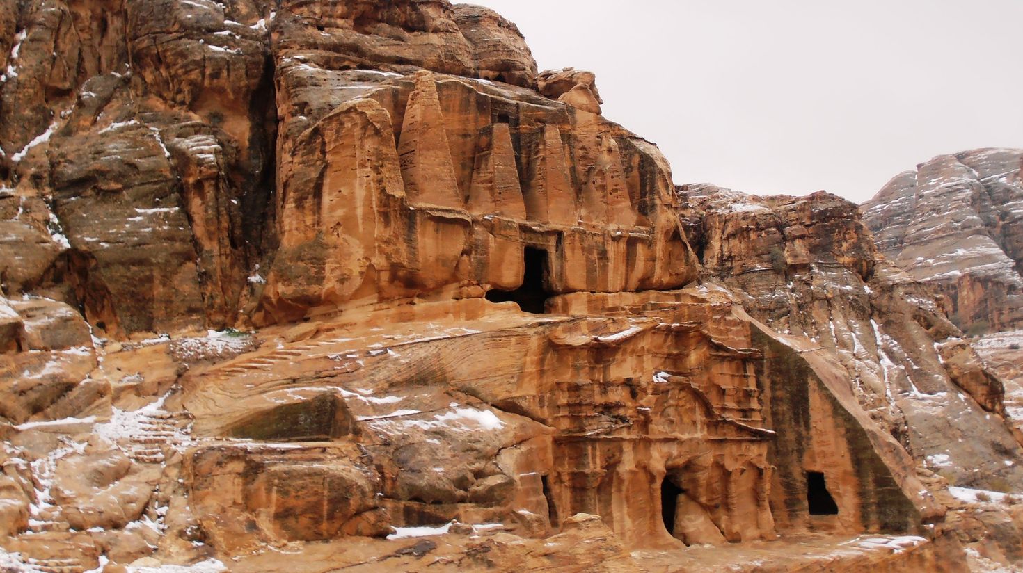 Snow covered Petra in Jordan in December