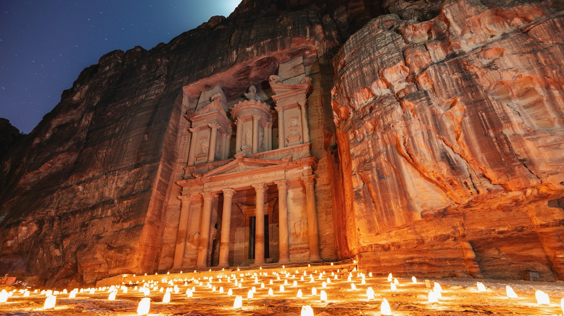 Night view of Petra, Jordan in November