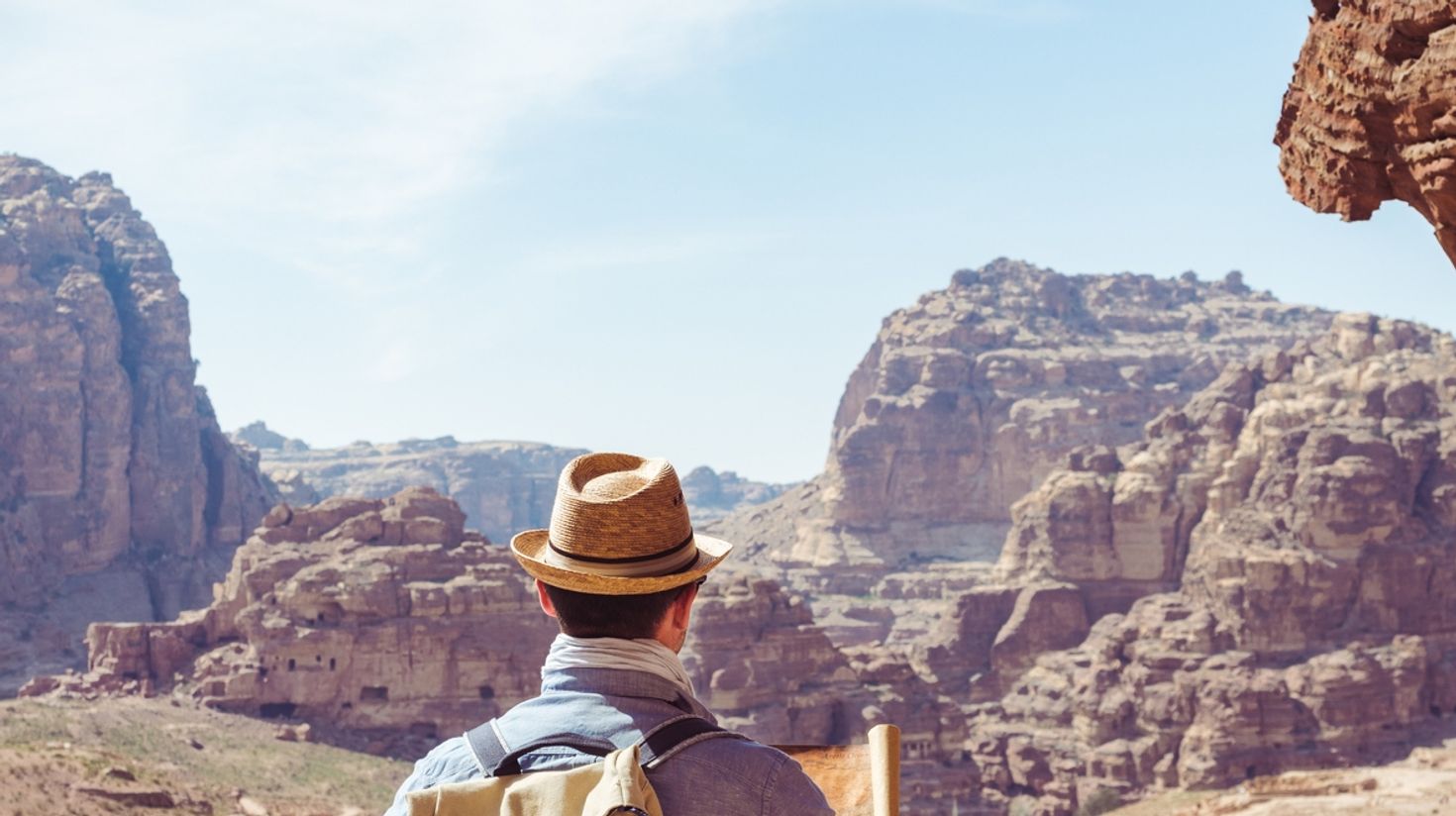 A man hiking in Jordan, Petra