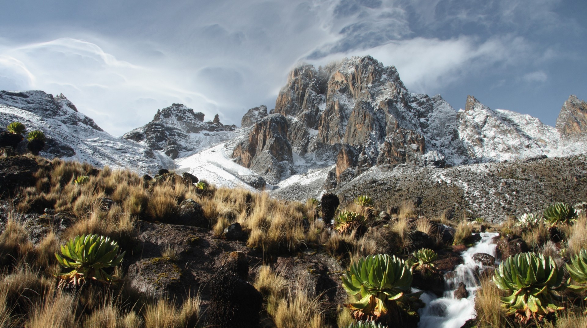 Mount Kenya, Africa's second-highest peak, is a dormant volcano that influences dramatic and ever-changing scenery. Mount Kenya at Sunrise, Kenya in August