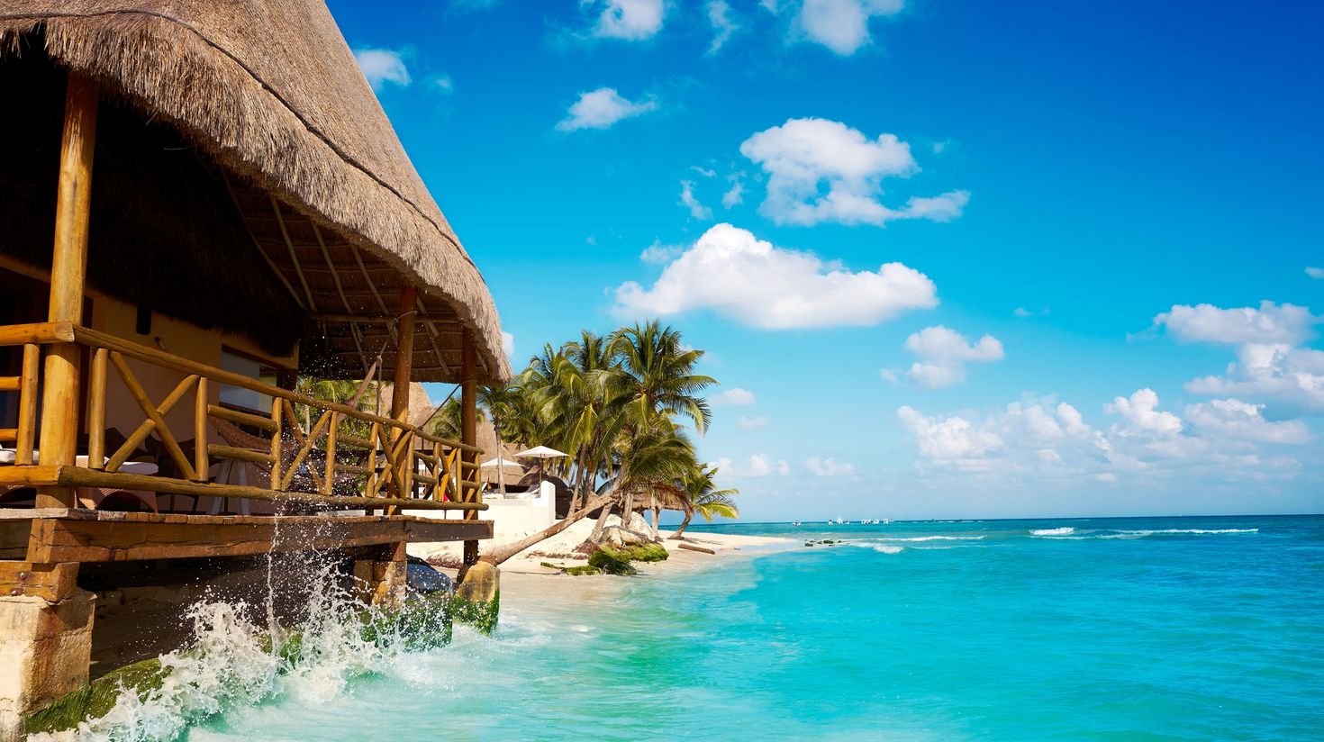 Playa del Carmen beach palapa in Riviera Maya Caribbean at Mayan Mexico