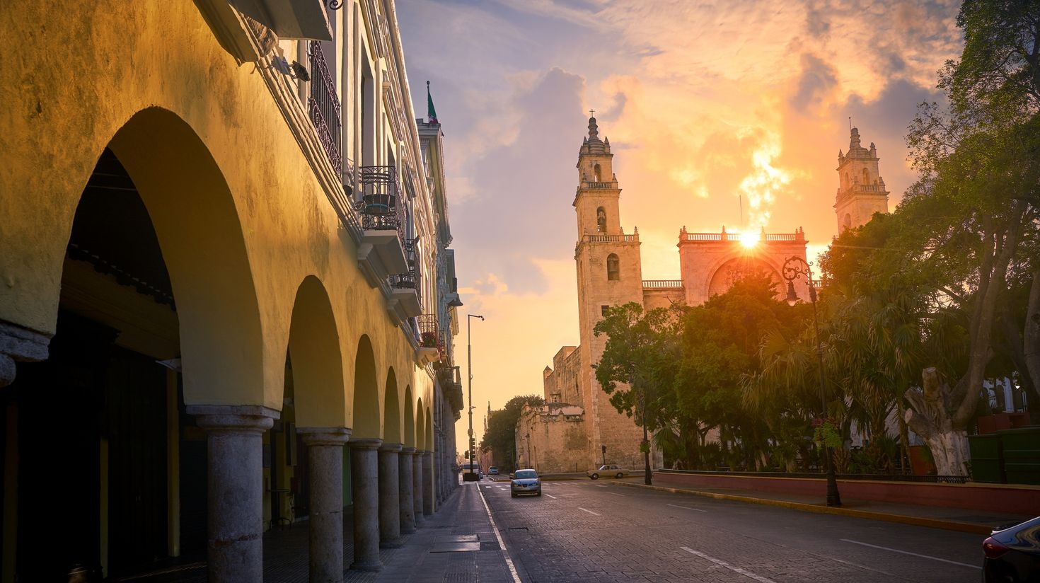 Merida San Idefonso cathedral sunrise in Yucatan Mexico
