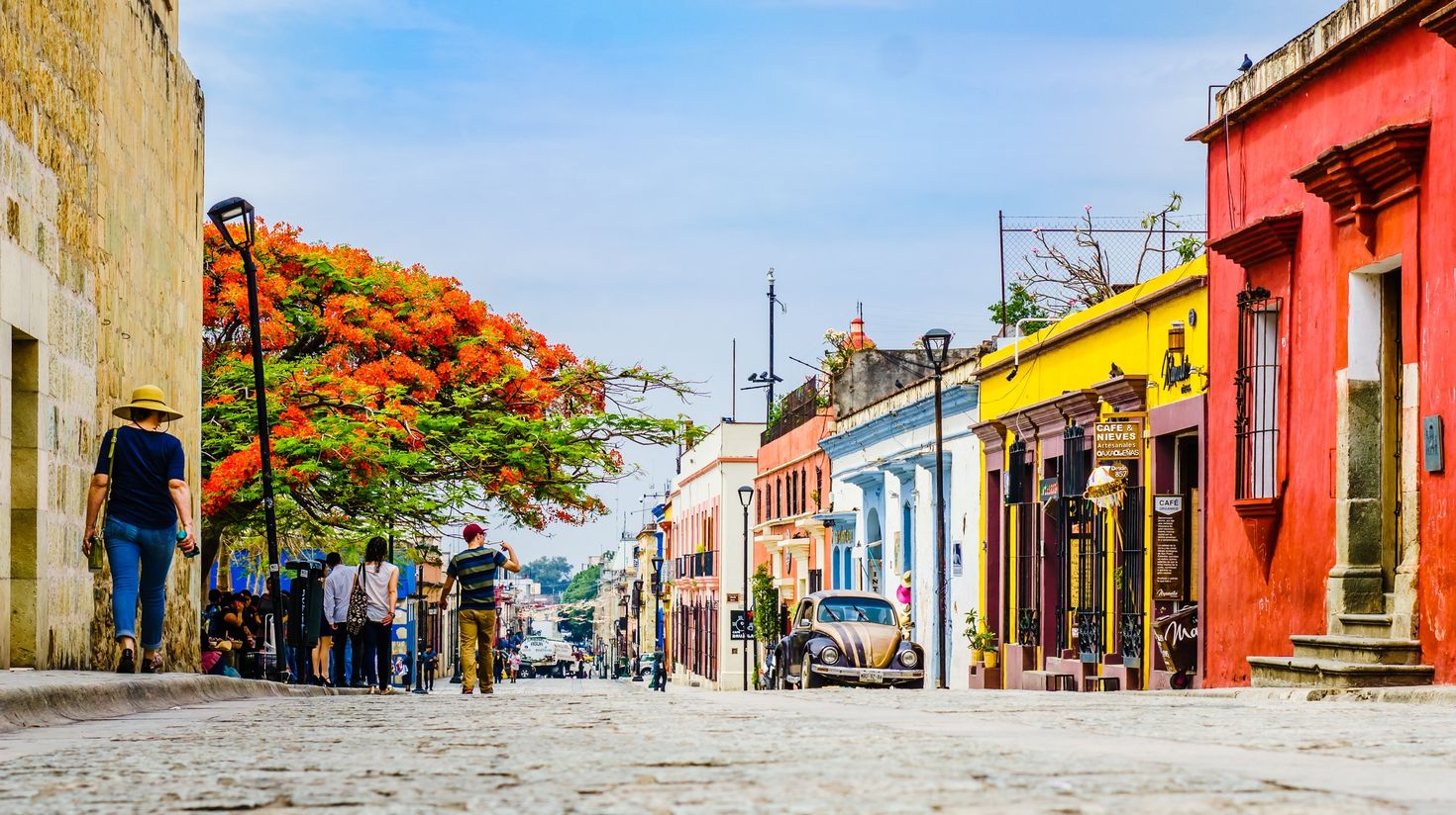 View on street with Colorful colonial buildings in the old town