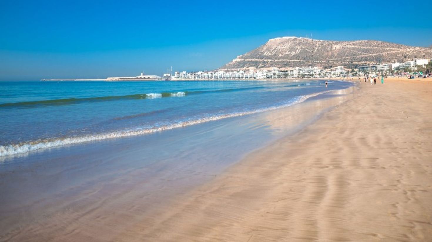 The view of Agadir beach on a clear day in Morocco.