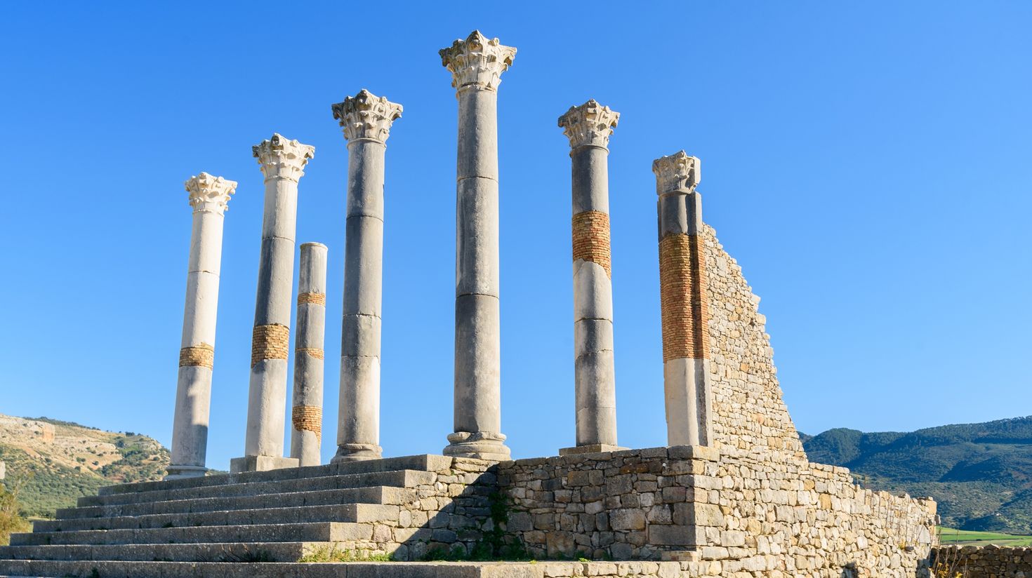 Capitoline Temple in Roman ruins, ancient Roman city of Volubilis. Morocco