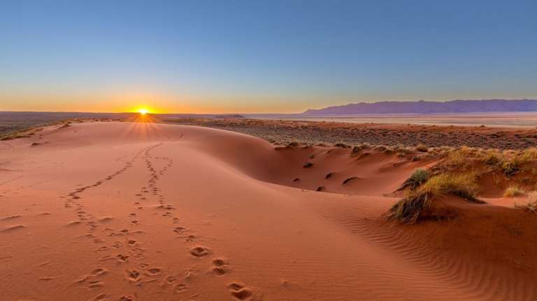 Catching the Kalahari sunset when spending one week in Namibia.