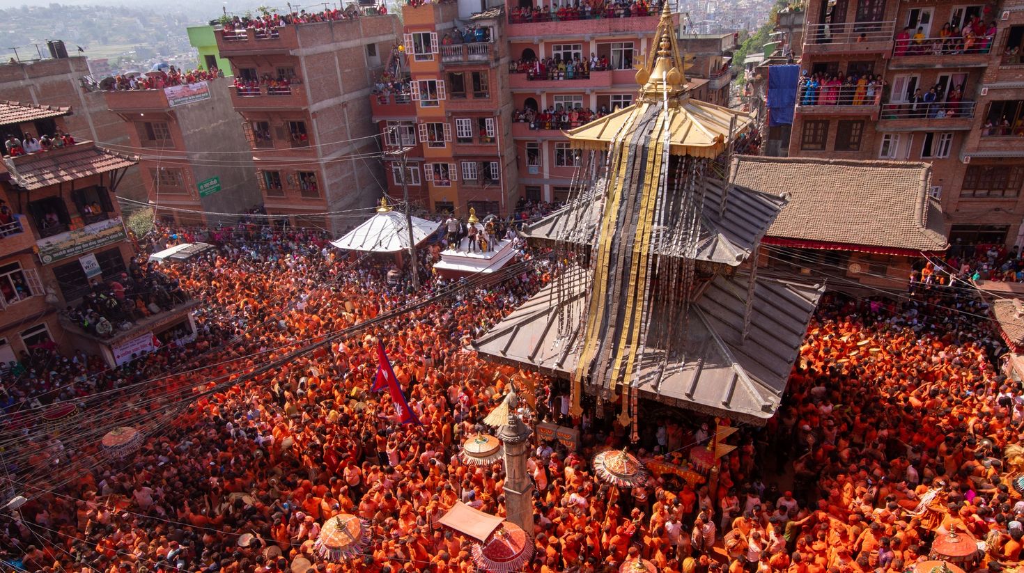 Chariot being pulled in Nepal in April.
