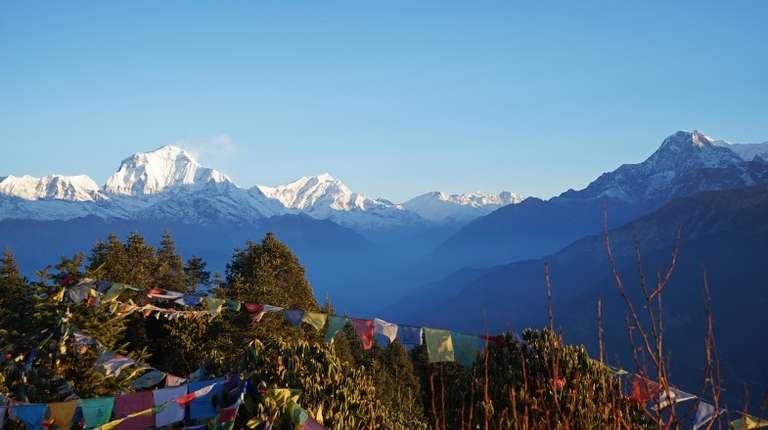 Annapurna and Himalaya mountain range in Nepal in August