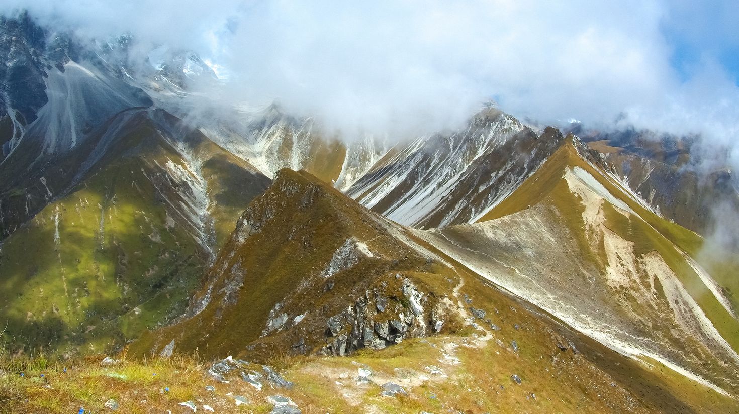 Stunning panorama landscape with trekking trails in Langtang Valley
