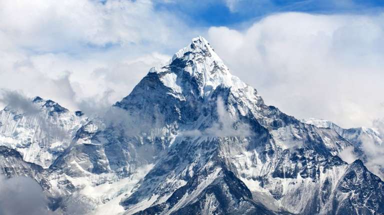 View of Ama Dablam Peak from Cho La pass in Sagarmatha National Park in Nepal in December.
