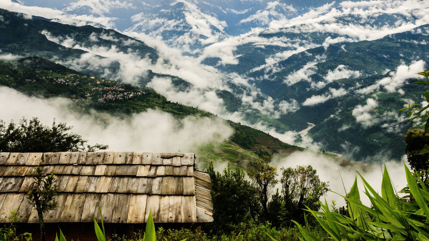Monsoon clouds hover over the township of Charikot in Dolakha