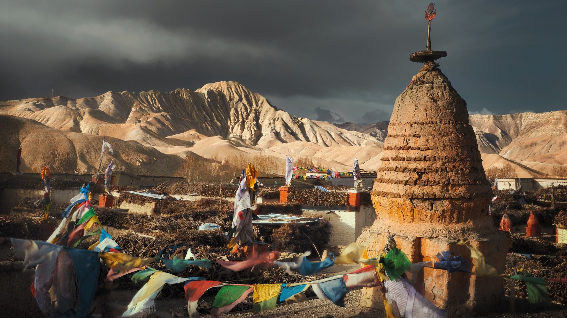 The Tibetan village of Upper Mustang, also known as the forbidden kingdom of Nepal, opened its doors to foreign tourists in 1991. Mustang village, Nepal in November