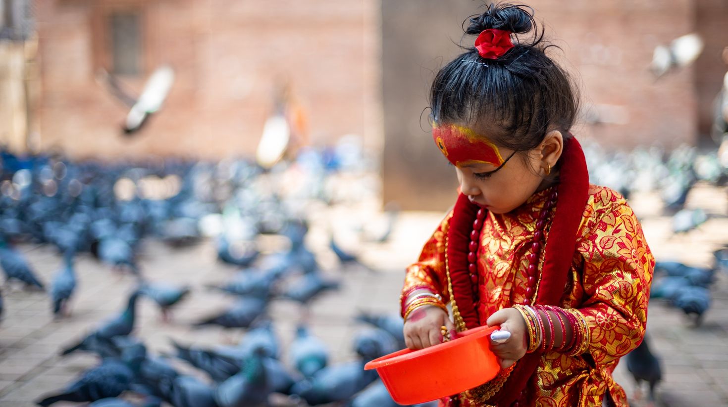 Newar girl dressed as Kumari in Kathmandu, Nepal