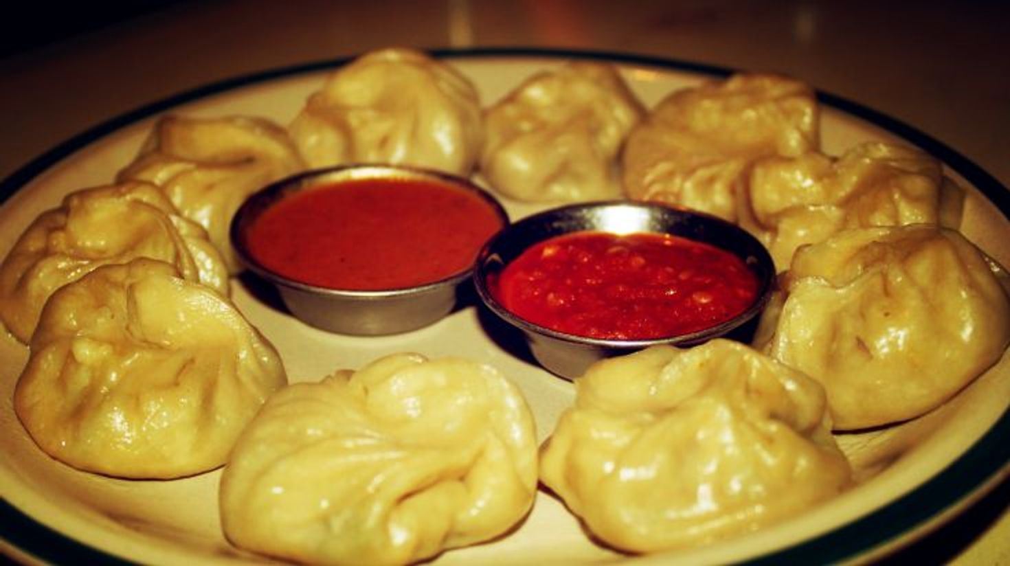 Buff momos with peanut and tomato sauce at Gabahal