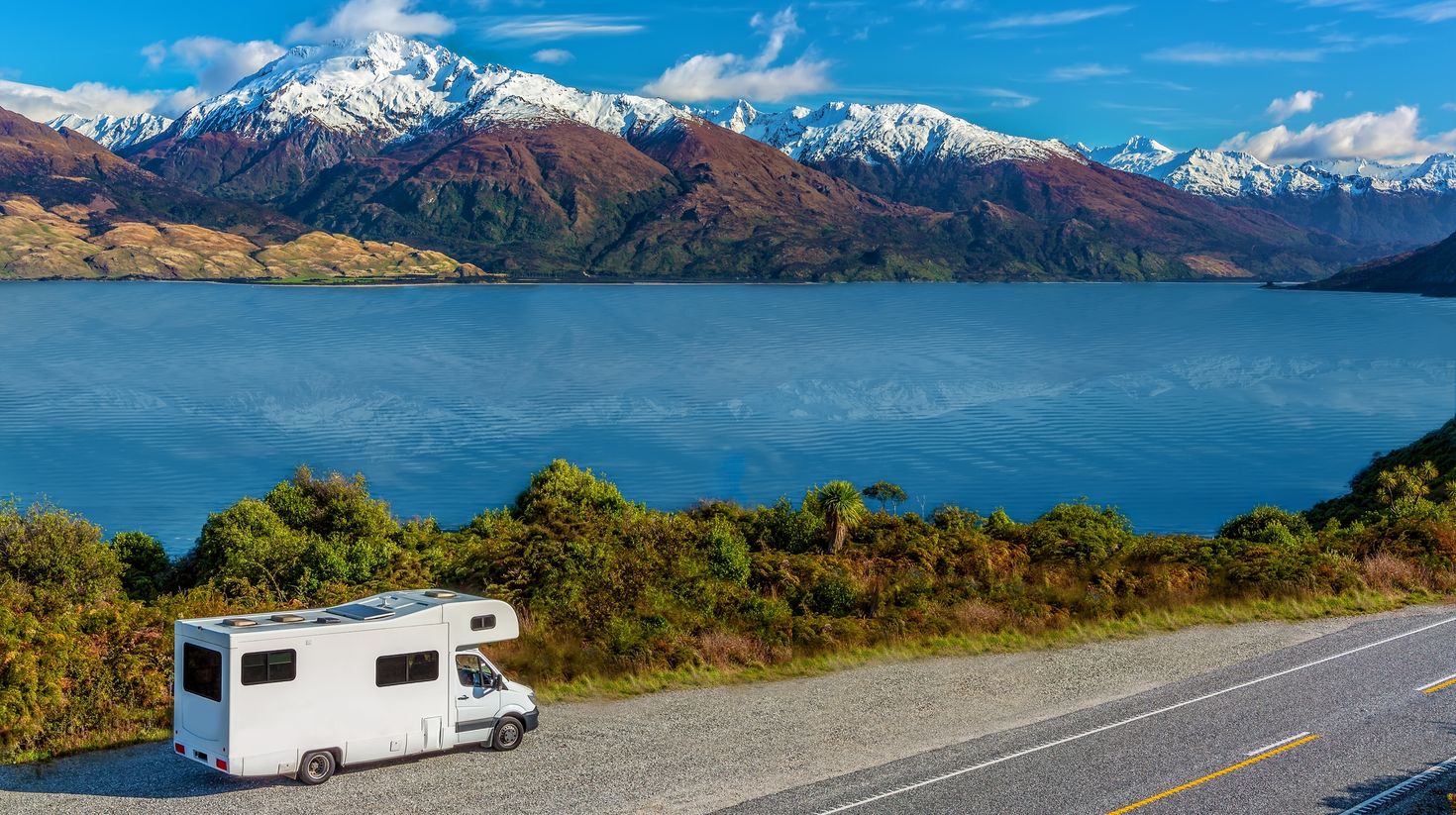 Go road tripping in New Zealand near Lake Wanaka.