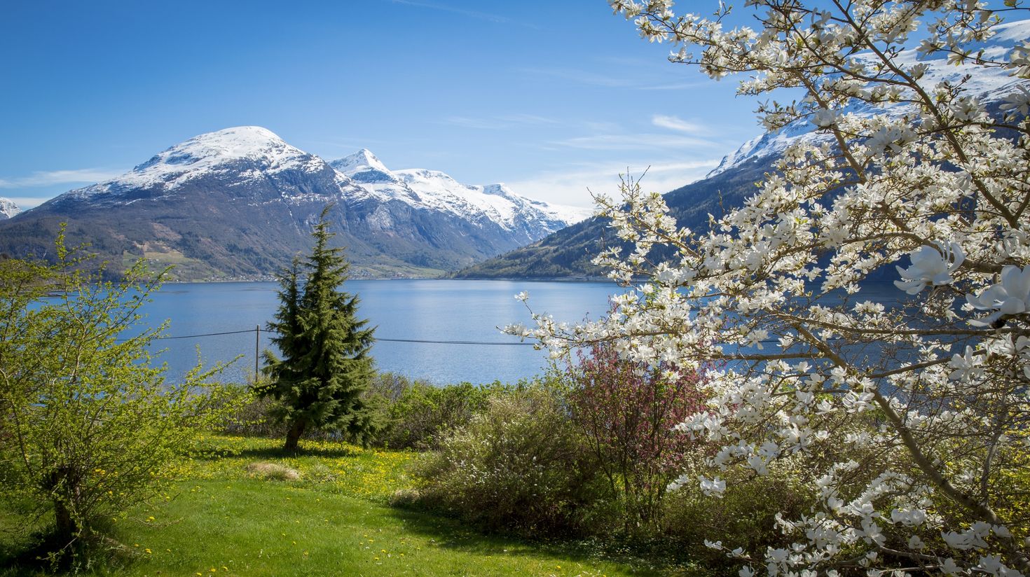 Panoroma of Nordfjord during spring season in Norway.